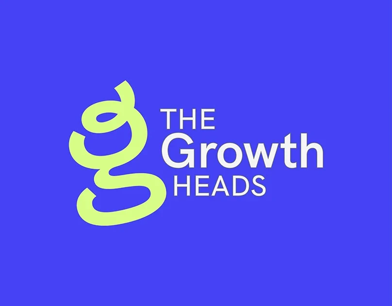 The Growth Heads lime-green logo on a vivid violet background