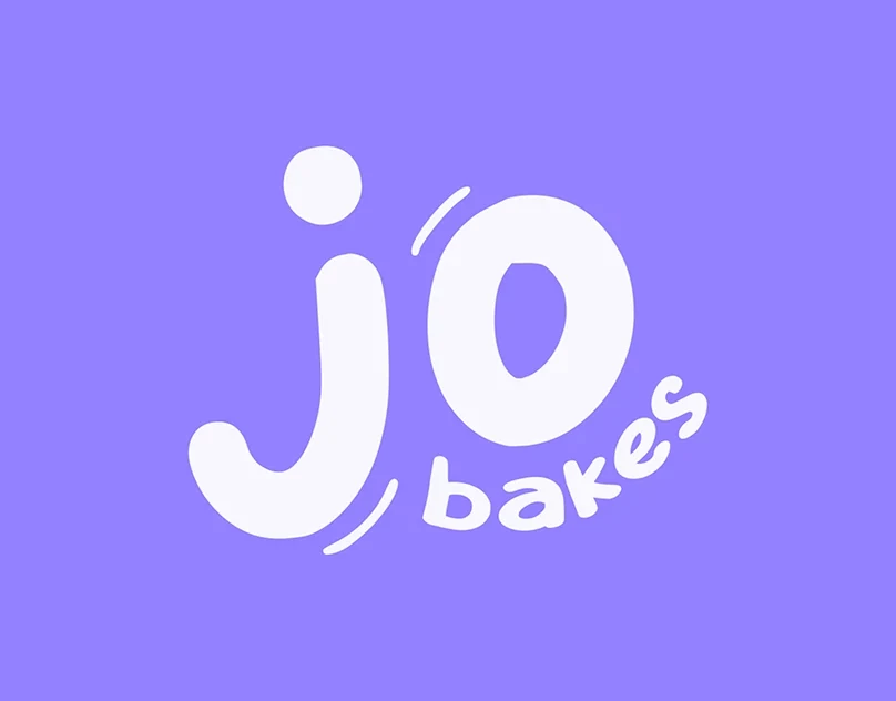 Jo's Bakes friendly white wordmark on a lavender background
