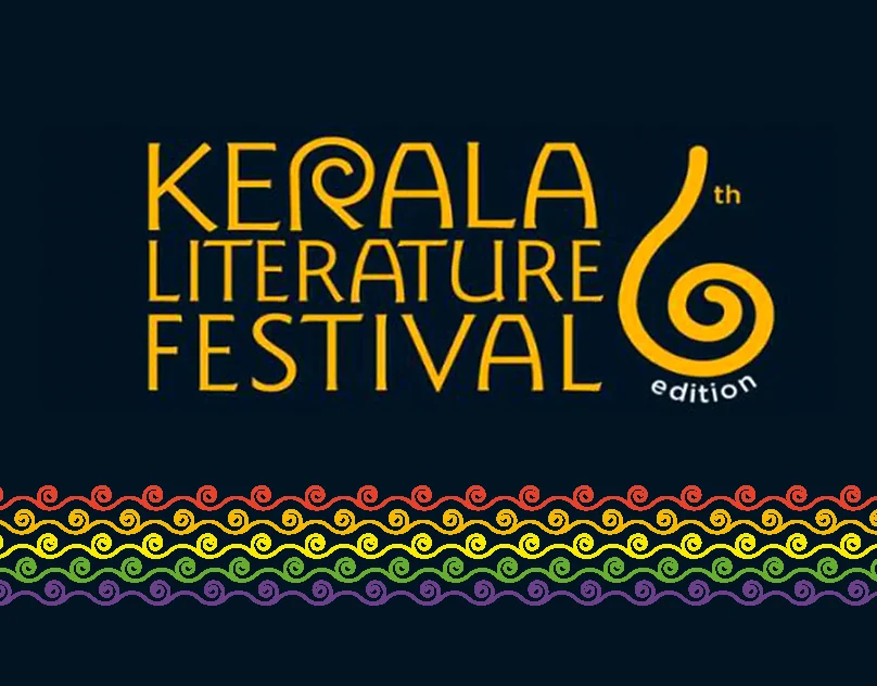 Kerala Literature Festival 2023 social graphic with yellow festival logo and decorative pattern