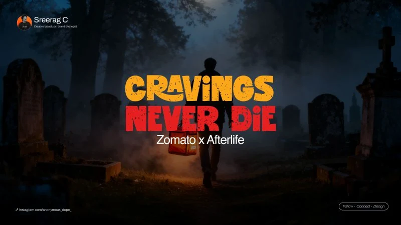 Dark Zomato spec ad campaign visual reading Cravings Never Die